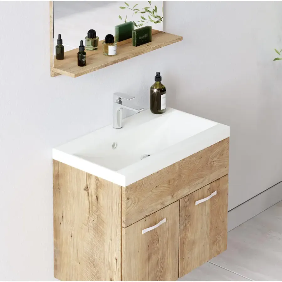 Badplaats Badkamermeubel Montreal 60 x 35 cm – Kastanje Eiken – Wastafel met