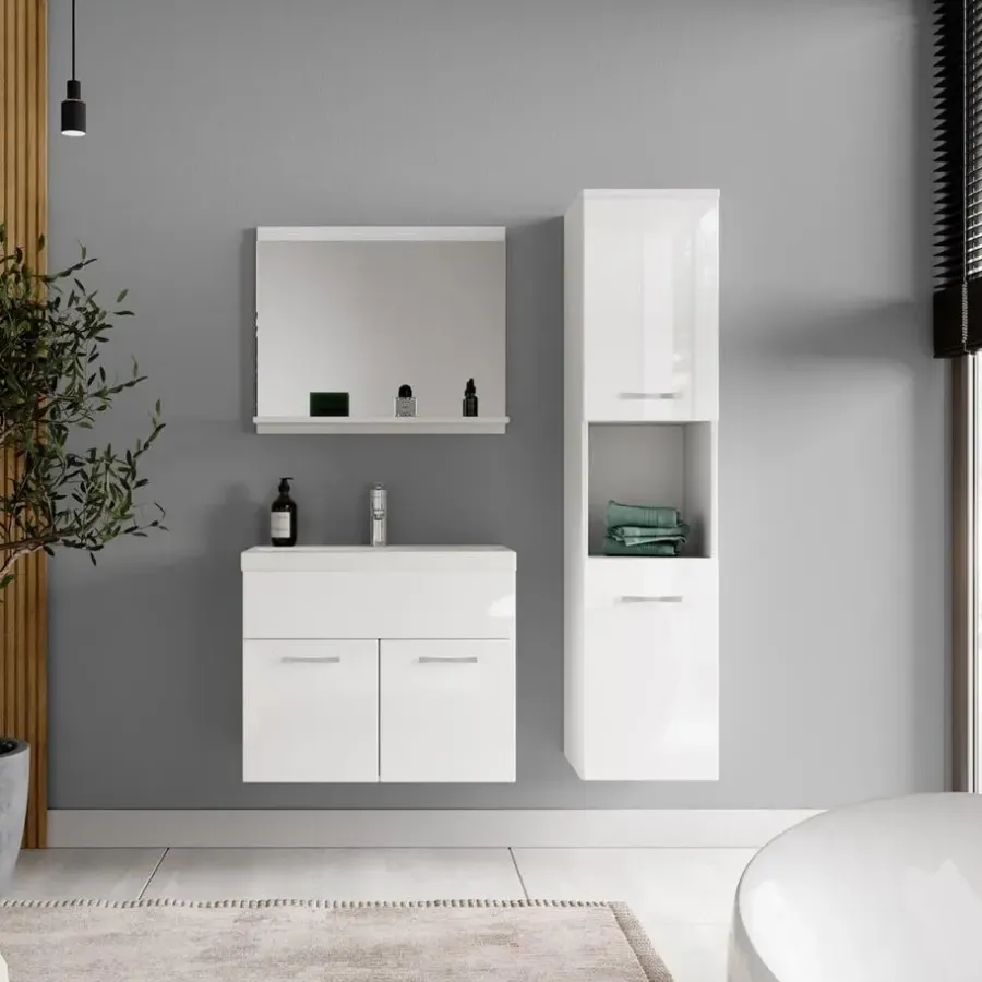 Badmeubelsets-Badplaats Badkamermeubel Set Montreal 60 x 35 cm - Wit Hoogglans - Badmeubel met