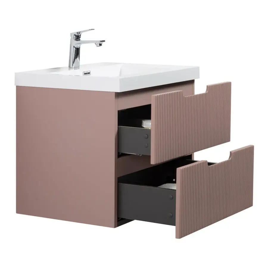Badplaats Badkamermeubel Set Thermis 60cm - Roze - Badmeubel met Wastafel