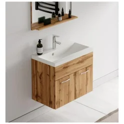 Wastafelkasten-Badplaats Badkamermeubel Montreal 60 x 35 cm – Eiken – Wastafel met Onderkast