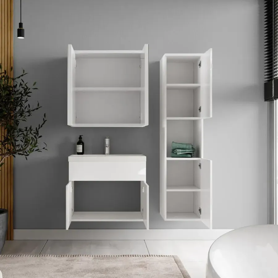 Badmeubelsets-Badplaats Badkamermeubel Set Montreal 60 cm - Wit Hoogglans - Badmeubel met