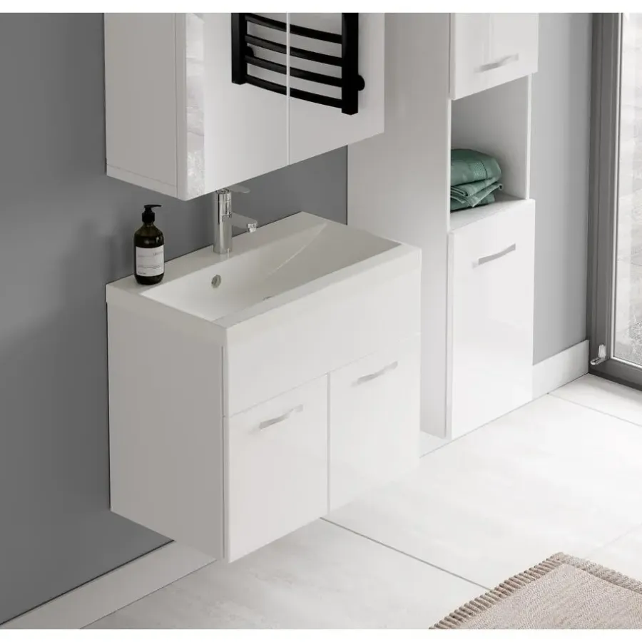 Badmeubelsets-Badplaats Badkamermeubel Set Montreal 60 cm - Wit Hoogglans - Badmeubel met