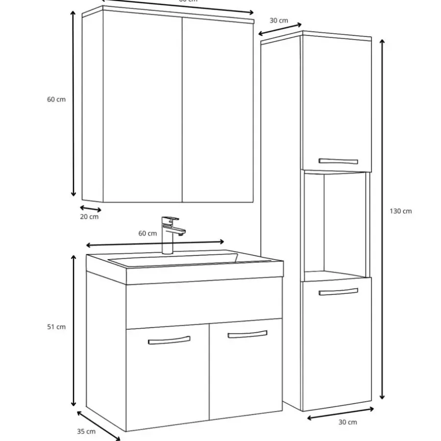 Badmeubelsets-Badplaats Badkamermeubel Set Montreal 60 cm - Wit Hoogglans - Badmeubel met