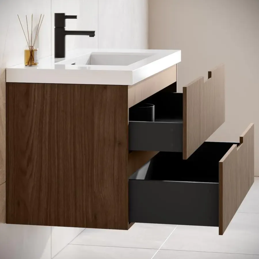 Badmeubelsets-Badplaats Badkamermeubel Set Thermis 60cm - Walnoot Bruin - Badmeubel met