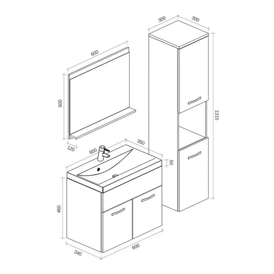 Badmeubelsets-Badplaats Badkamermeubel Set Montreal XL 60 x 35 cm - Mat Grijs - Badmeubel met