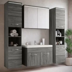 Badmeubelsets-Badplaats Badkamermeubel Set Paso XL 80 x 40 cm - Grijs Eiken - Badmeubel met