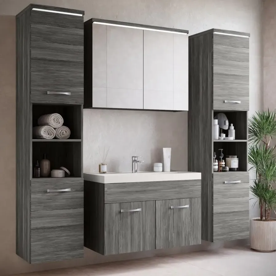 Badmeubelsets-Badplaats Badkamermeubel Set Paso XL 80 x 40 cm - Grijs Eiken - Badmeubel met