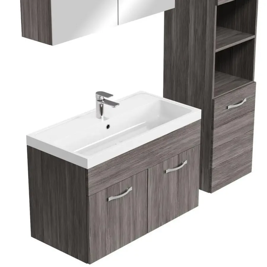 Badmeubelsets-Badplaats Badkamermeubel Set Paso XL 80 x 40 cm - Grijs Eiken - Badmeubel met