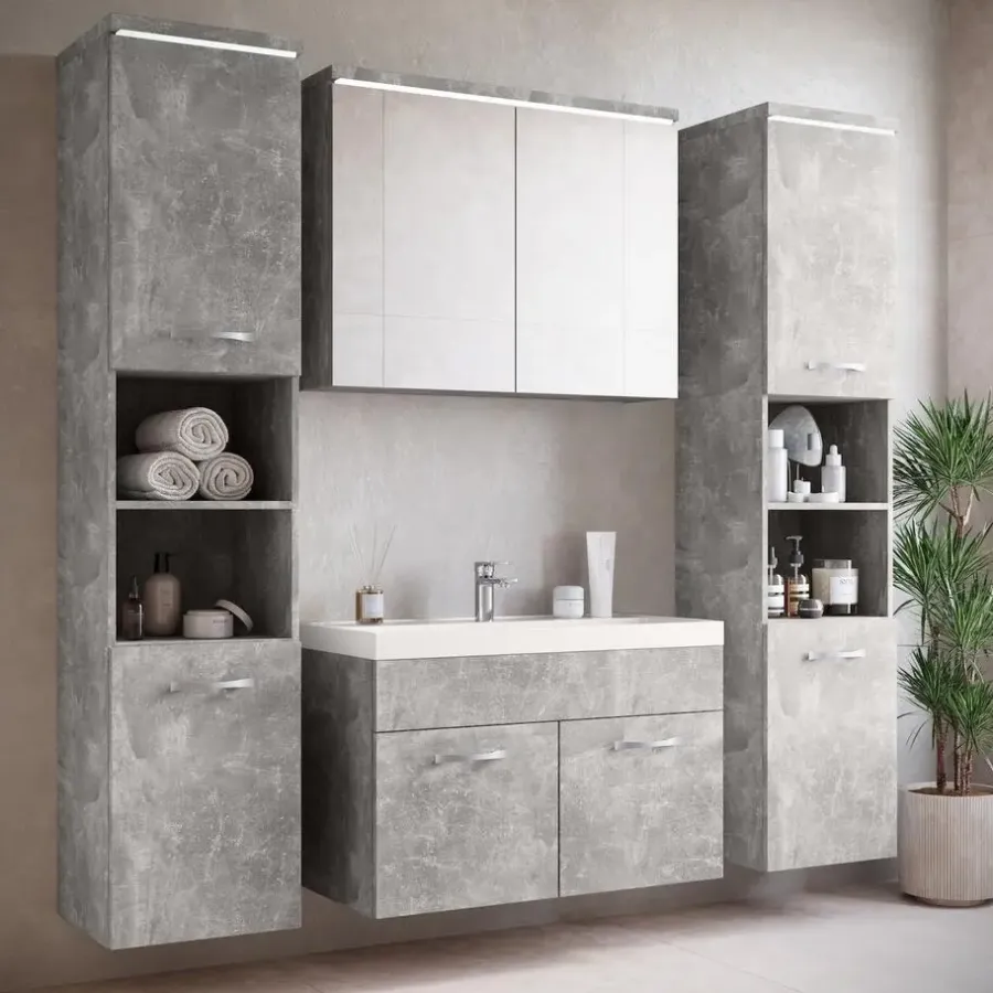 Badmeubelsets-Badplaats Badkamermeubel Set Paso XL 80 x 40 cm - Beton Grijs - Badmeubel met