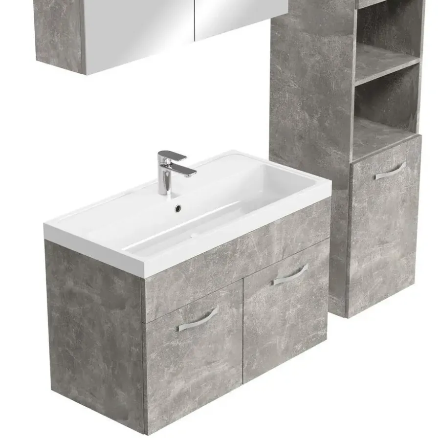 Badmeubelsets-Badplaats Badkamermeubel Set Paso XL 80 x 40 cm - Beton Grijs - Badmeubel met