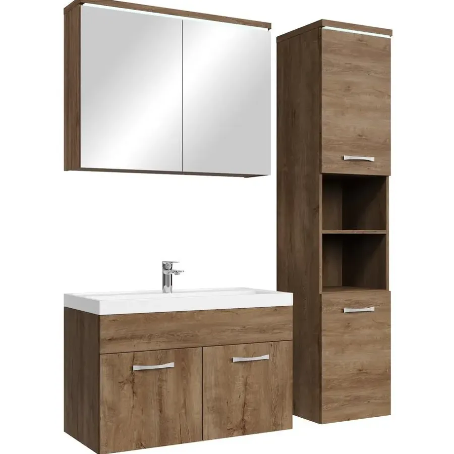 Badplaats Badkamermeubel Set Paso 80 x 40 cm - Bruin Eiken - Badmeubel met