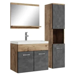 Badmeubelsets-Badplaats Badkamermeubel Set Montreal 60 cm - Kastanje Eiken met Donker Grijs -