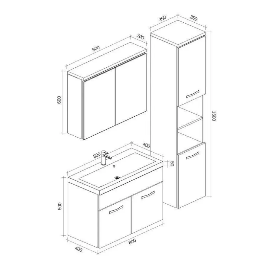 Badplaats Badkamermeubel Set Paso XL 80 cm - Mat Zwart - Badmeubel met