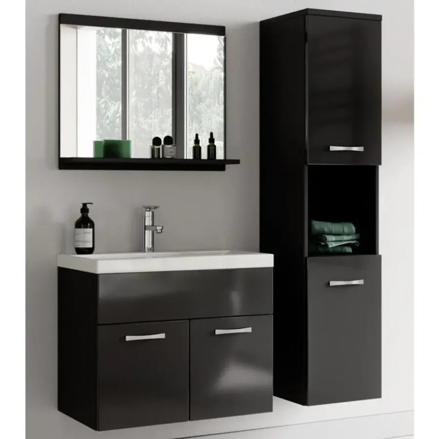 Badplaats Badkamermeubel Montreal 60 x 35 cm – Zwart Hoogglans – Wastafel met