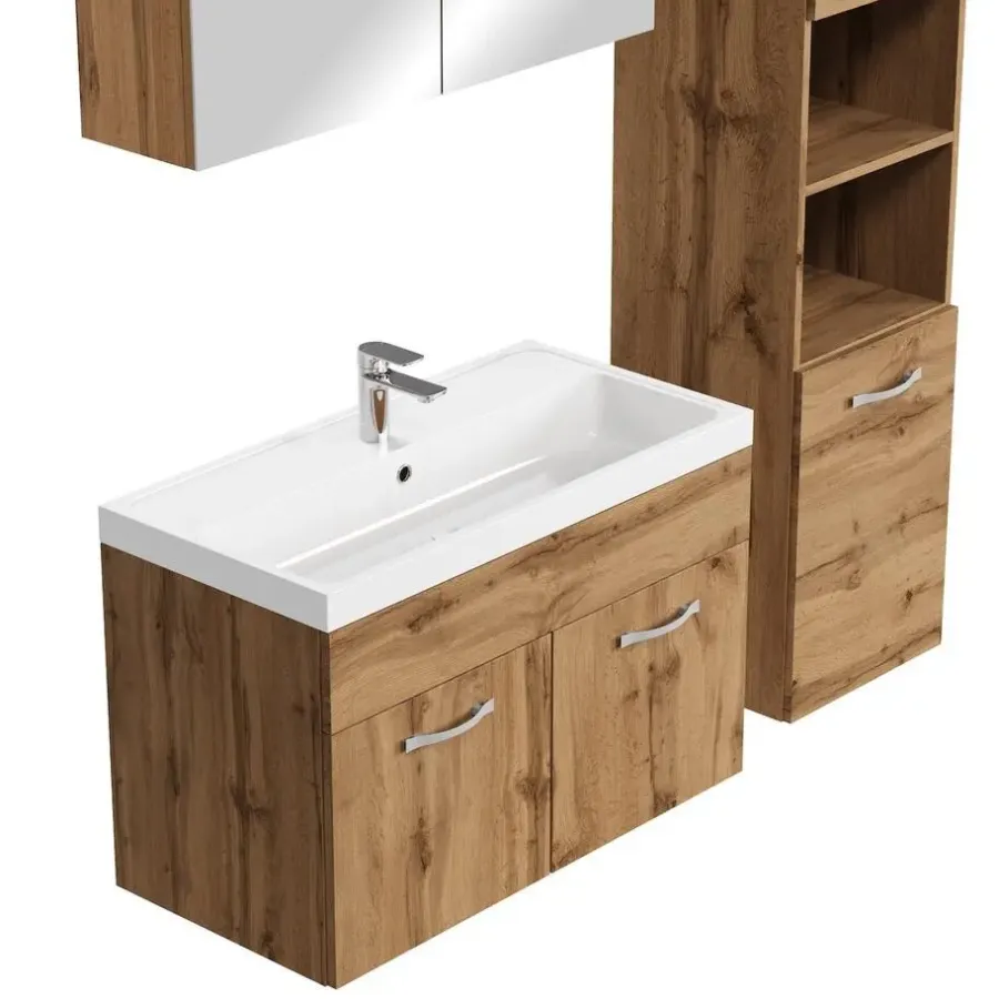 Badmeubelsets-Badplaats Badkamermeubel Set Paso 80 x 40 cm - Eiken - Badmeubel met spiegelkast