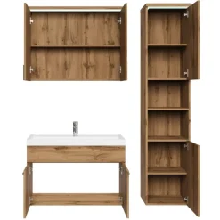 Badmeubelsets-Badplaats Badkamermeubel Set Paso 80 x 40 cm - Eiken - Badmeubel met spiegelkast