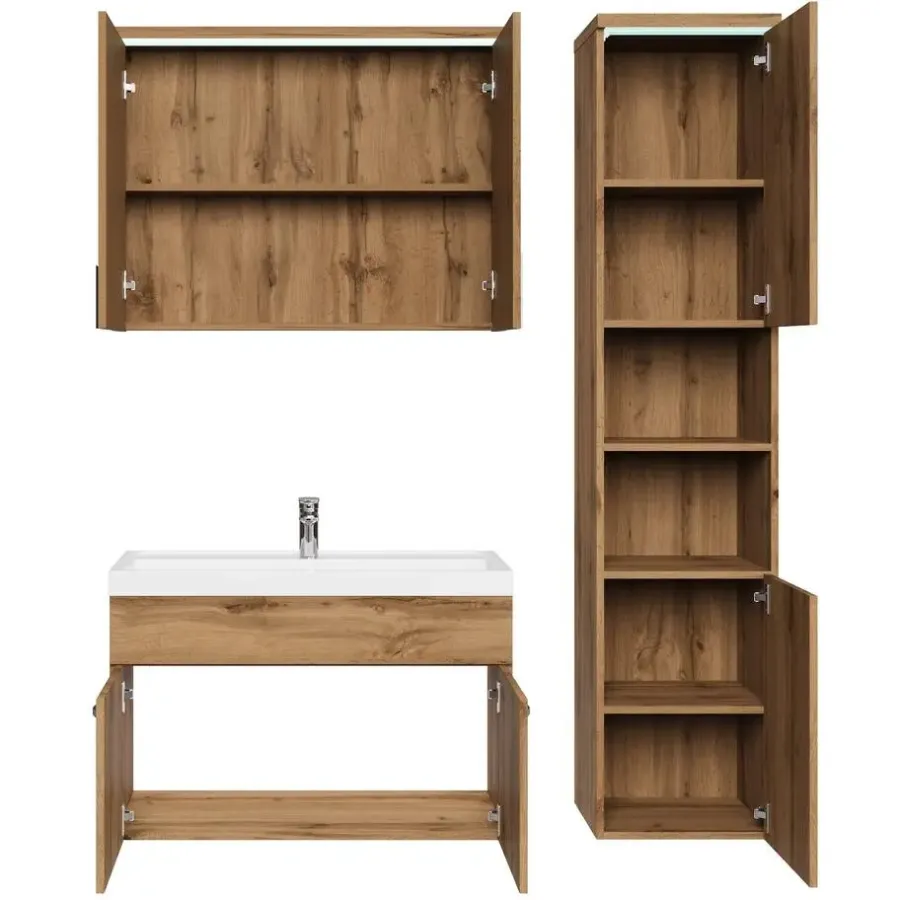 Badmeubelsets-Badplaats Badkamermeubel Set Paso 80 x 40 cm - Eiken - Badmeubel met spiegelkast