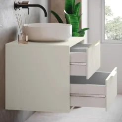Wastafelkasten-Badplaats Wastafelkast Rimini 60 cm – Beige – Hangend Badmeubel met 2 Lades en