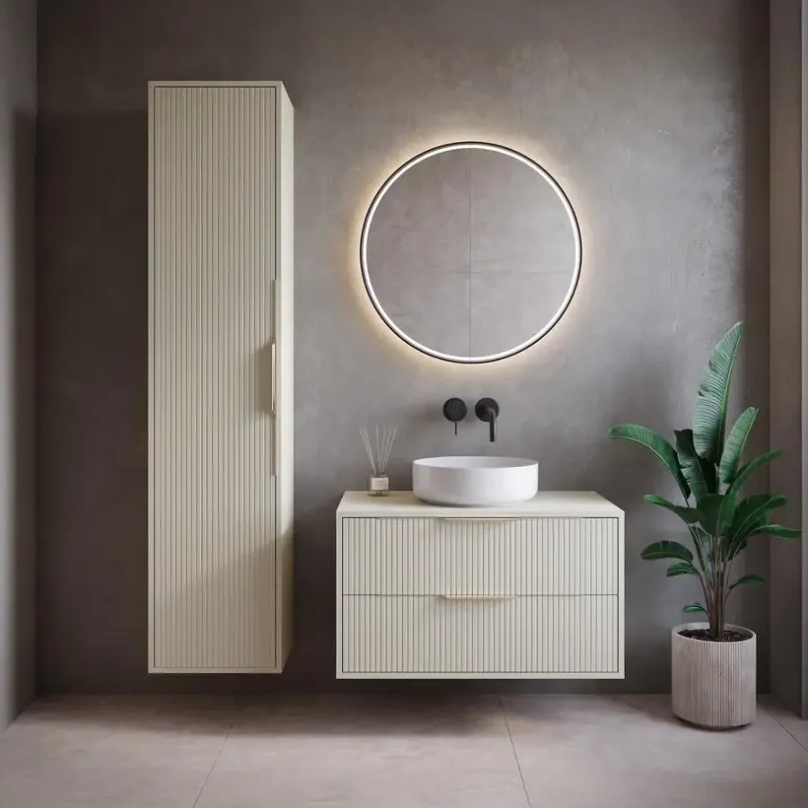 Badplaats Wastafelkast Rimini 80 cm – Beige – Hangend Badmeubel met 2 Lades en