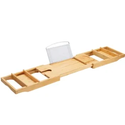 ACAZA Badplank met Boekenhouder – Uitschuifbare Bad Brug – 75 tot 109 cm Breed