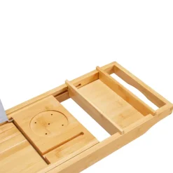ACAZA Badplank met Boekenhouder – Uitschuifbare Bad Brug – 75 tot 109 cm Breed