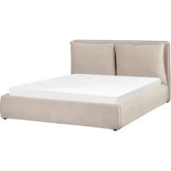 2-Persoons Bedden-Beliani BAJONNA - Bed met opbergruimte - Beige - 160 x 200 cm - Fluweel
