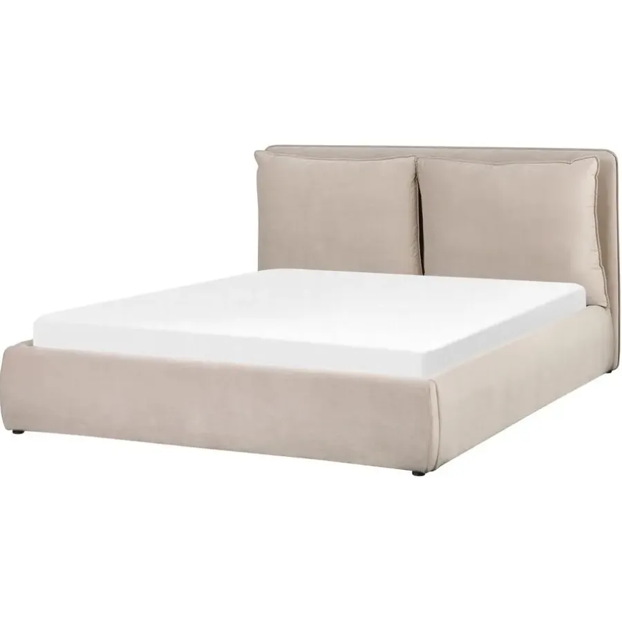 2-Persoons Bedden-Beliani BAJONNA - Bed met opbergruimte - Beige - 160 x 200 cm - Fluweel