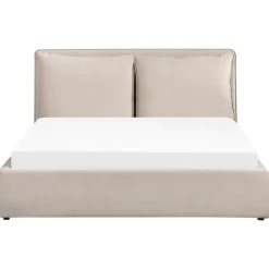 2-Persoons Bedden-Beliani BAJONNA - Bed met opbergruimte - Beige - 160 x 200 cm - Fluweel