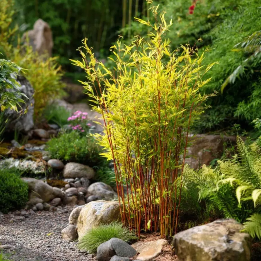 Planten-Plant in a Box Bamboe - Set van 4 - Fargesia nitida 'Red Dragon' - Hoogte 50-70cm - ⌀17cm