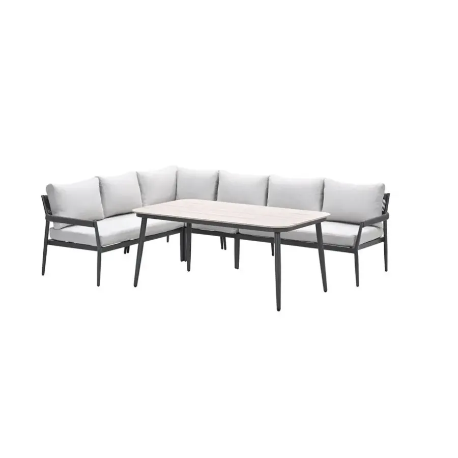 Garden Impressions Barcelona lounge-diningset -5-dlg. - c. black -dark grey - valley sand