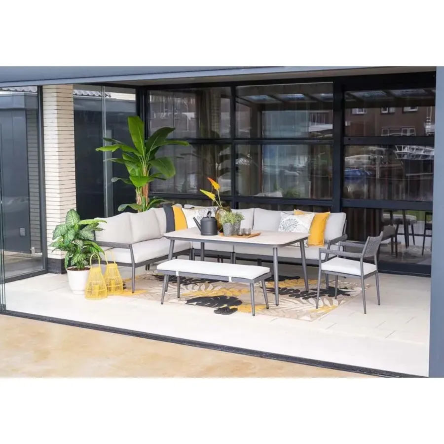 Garden Impressions Barcelona lounge-diningset -5-dlg. - c. black -dark grey - valley sand