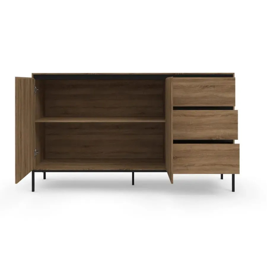 Loft24 Bari - Dressoir met 2 deuren en 3 laden en eiken effect