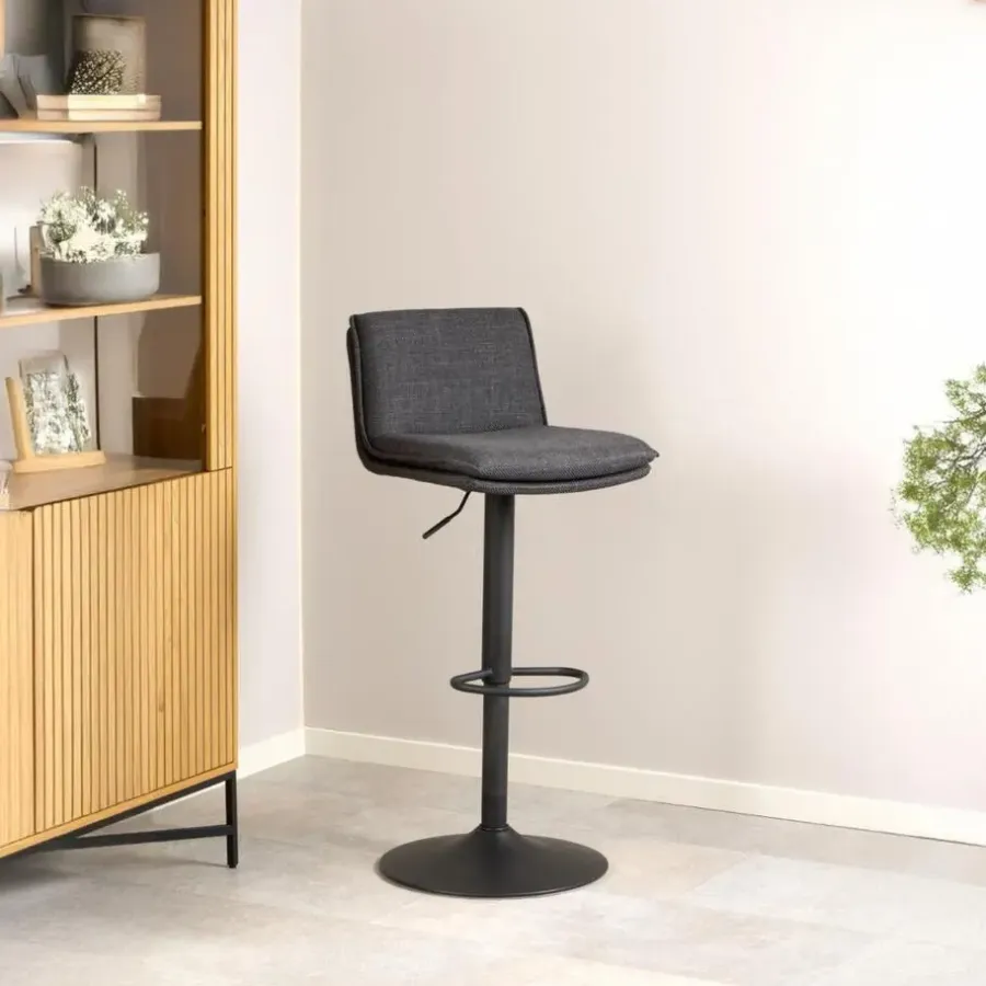 Giga Living Barkruk Donkergrijs Stof - Zithoogte 68-89cm - Tregoss - Set van 2