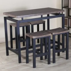 Poldimar Barset Mesin 120x60 met 4 barkrukken - bruin/zwart
