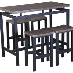 Poldimar Barset Mesin 120x60 met 4 barkrukken - bruin/zwart