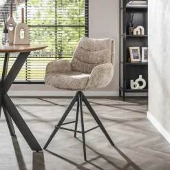 Barkrukken-Giga Living Barstoel Draaibaar - Zandkleur - Metaal - 66x67x90cm - Rich - Set van 2