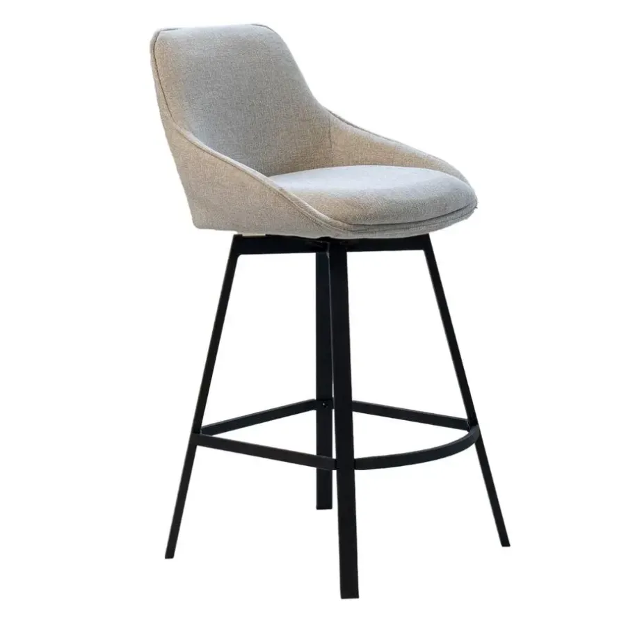 Barkrukken-Giga Meubel Barstoel Stof Beige - Zithoogte 65cm - 50x49x89cm - Roos - Set van 2