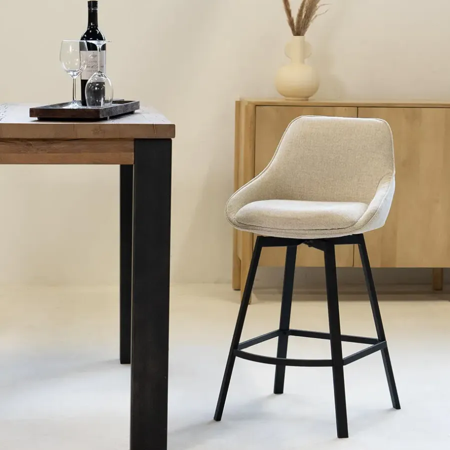 Barkrukken-Giga Meubel Barstoel Stof Beige - Zithoogte 65cm - 50x49x89cm - Roos - Set van 2