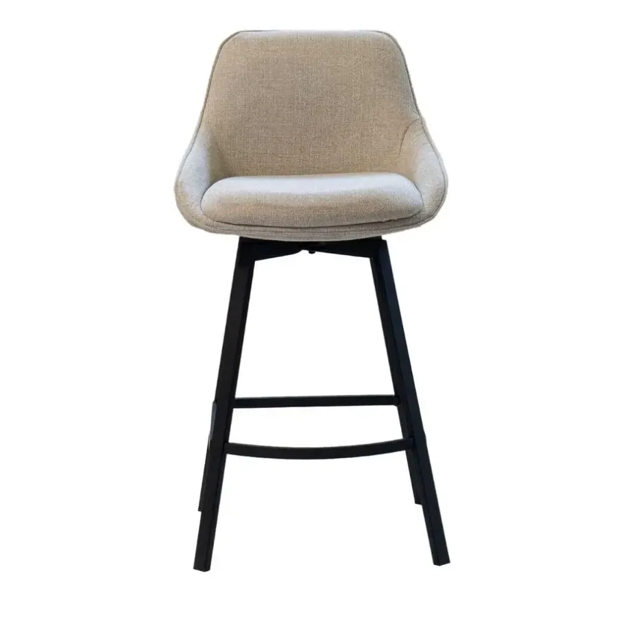 Barkrukken-Giga Meubel Barstoel Stof Beige - Zithoogte 65cm - 50x49x89cm - Roos - Set van 2