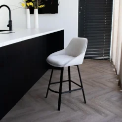 Barkrukken-Giga Meubel Barstoel Stof Beige - Zithoogte 65cm - 50x49x89cm - Roos - Set van 2