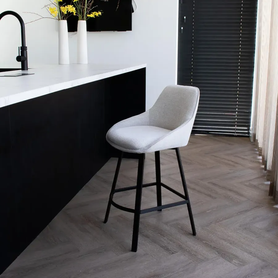 Barkrukken-Giga Meubel Barstoel Stof Beige - Zithoogte 65cm - 50x49x89cm - Roos - Set van 2
