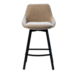 Barkrukken-Giga Meubel Barstoel Stof Taupe - Zithoogte 65cm - 50x49x89cm - Roos - Set van 2