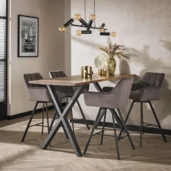 Barkrukken-Giga Living Barstoel Velvet Antraciet - Metaal - Draaibaar - 57x53x96cm - Set van 2