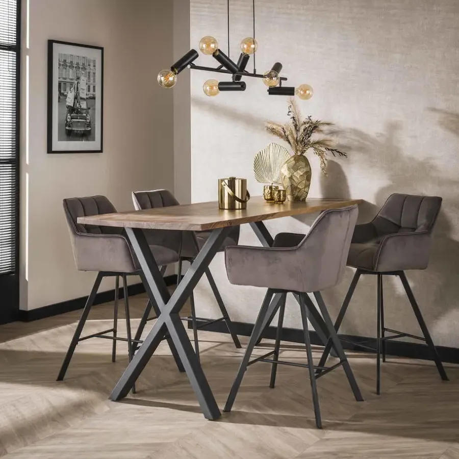 Barkrukken-Giga Living Barstoel Velvet Antraciet - Metaal - Draaibaar - 57x53x96cm - Set van 2