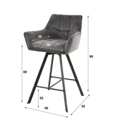 Barkrukken-Giga Living Barstoel Velvet Antraciet - Metaal - Draaibaar - 57x53x96cm - Set van 2