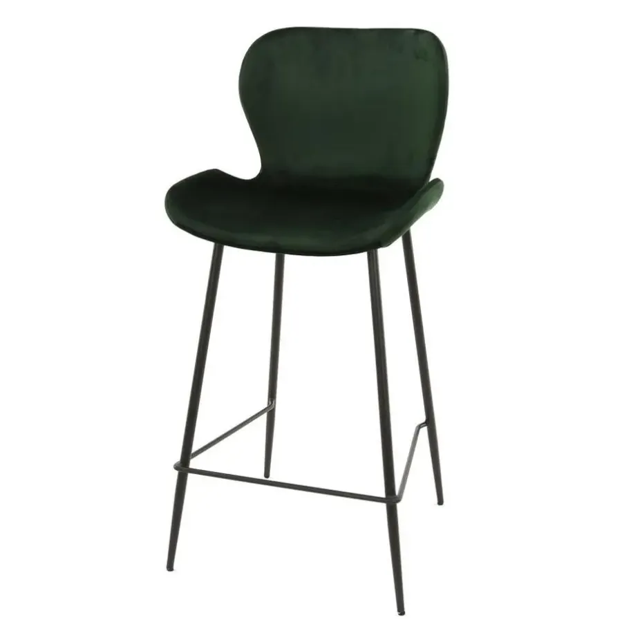Giga Living Barstoel Velvet Groen - Zithoogte 67cm - Zwart Onderstel