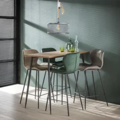 Giga Living Barstoel Velvet Groen - Zithoogte 67cm - Zwart Onderstel