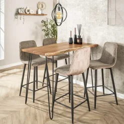 Bartafels-Giga Living Bartafel Hout 130cm - Boomstamtafel - Metalen Frame