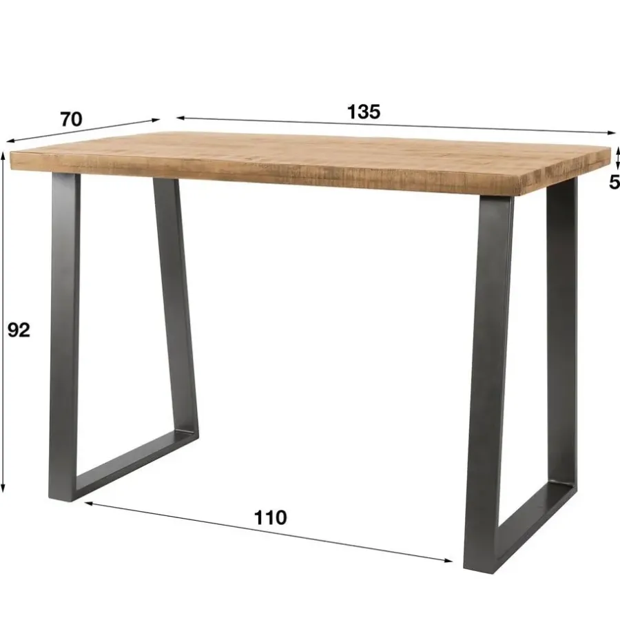 Giga Living Bartafel Mangohout Licht - 135x70x92cm - Trapeziumpoten