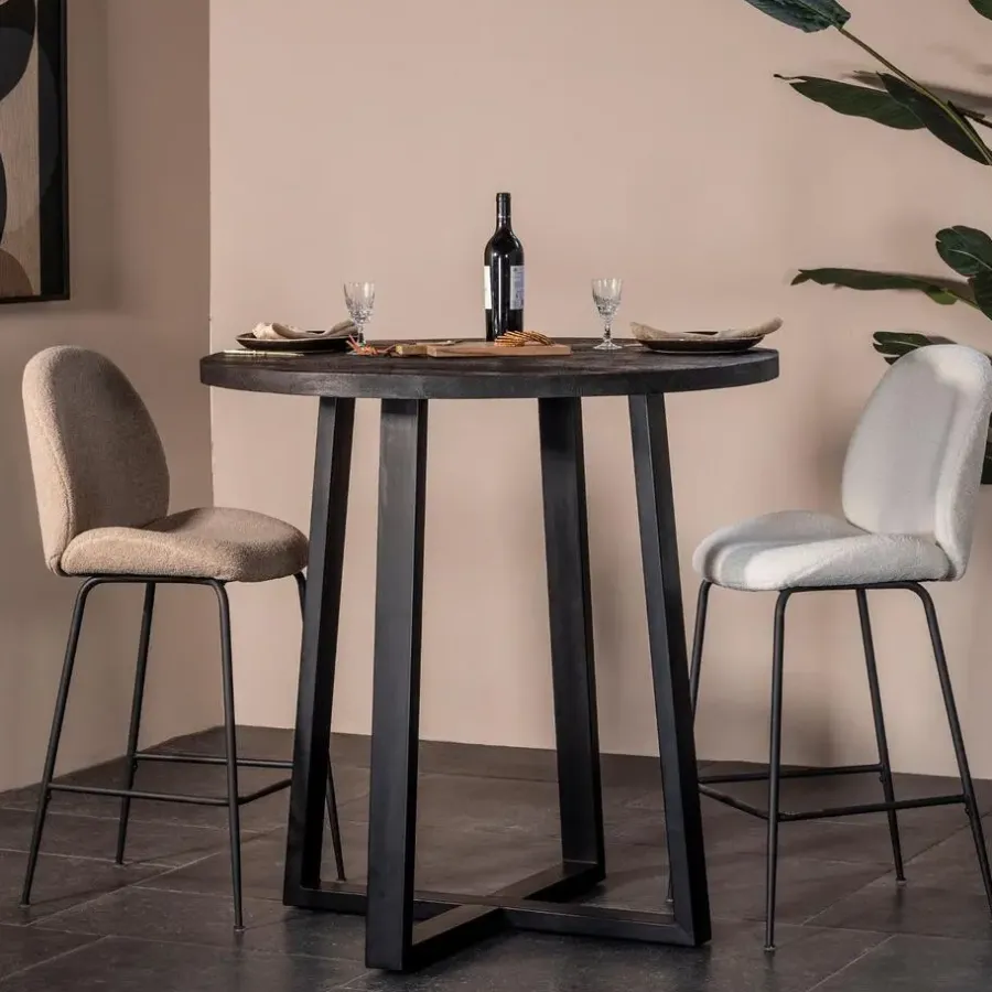 Bartafels-Giga Meubel Bartafel Rond - Zwart Mangohout - 110x110x90cm - Lowie